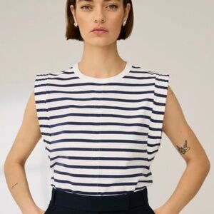 NWOT Sold Out NYC The Gimme That Shoulder Tee Navy Stripe Women M Preppy Coastal